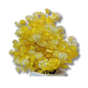 Yellow Artificial Flower Arrangement in White Plastic Pot - Lifelike Faux Flowers for Home & Office Décor