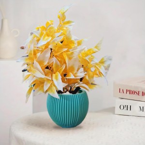 HiTechMart Artificial Yellow and White Leaf Plant in Pot – Lifelike Faux Decorative Indoor Plant for Home, Office, Tabletop, and Shelf Décor – Low Maintenance Realistic Potted Greenery