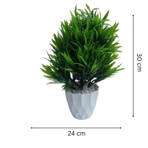 Hitech Sales Artificial Bamboo Leaves Bunch with Plastic Pot (30 x 24 cm) Color - Green