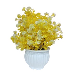Yellow Artificial Flower Arrangement in White Plastic Pot - Lifelike Faux Flowers for Home & Office Décor
