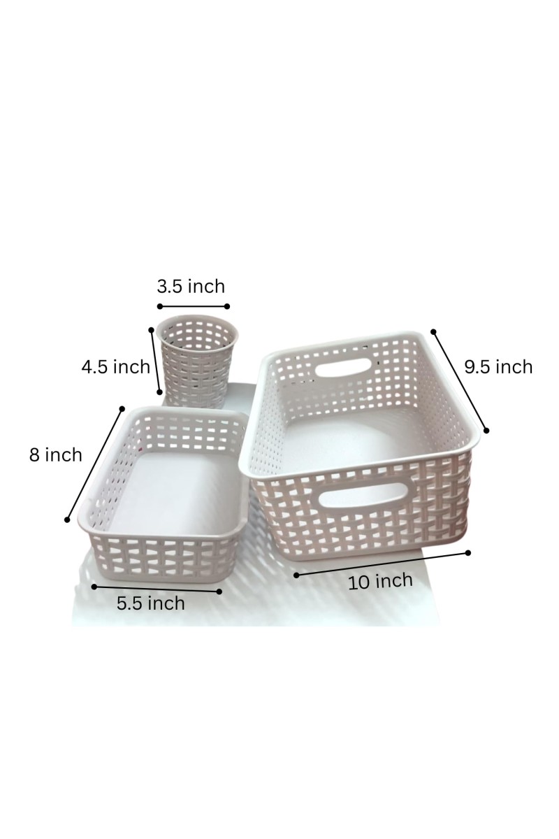 Light purple Plastic Storage Basket, Durable Storage Container, Organizer Basket, Home Storage, Plastic Basket for Closet, Bathroom, Kitchen, Office combo (set of 3) (Light purple)