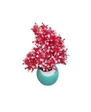Artificial Pink Chrysanthemum Flower Bunch with Textured Teal Pot | 12 x 4.5 Inches Decorative Faux for Home & Office
