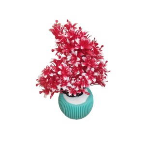 Artificial Pink Chrysanthemum Flower Bunch with Textured Teal Pot | 12 x 4.5 Inches Decorative Faux for Home & Office