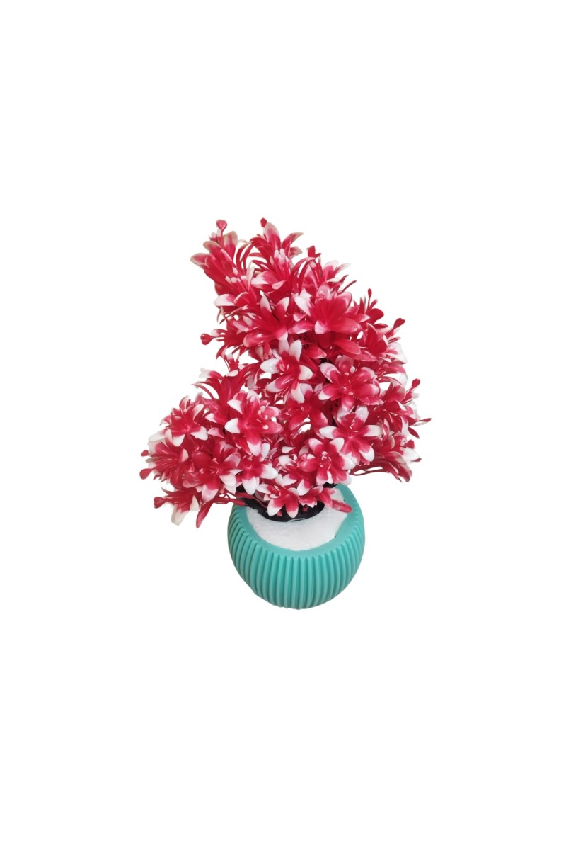 Artificial Pink Chrysanthemum Flower Bunch with Textured Teal Pot | 12 x 4.5 Inches Decorative Faux for Home & Office