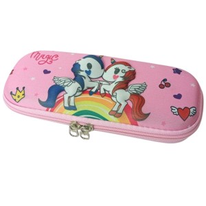 3D Hard Cover Large Capacity Waterproof Cute Pencil Case Stationery Cosmetic Box with Compartments Pencil Case for Kids Boys Cute Pen Pouch for Kindergarten and School (Pink Unicorns)