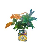 Artificial Leaf Plant (with Pot) – Realistic Faux Roses with Green Leaves, Decorative Fake Flower Stem for Home Décor, Wedding, Valentine’s Day, Anniversary & Table Centerpiece (Multicolor)