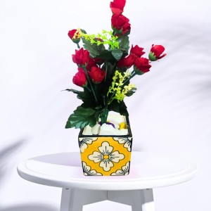 Artificial Red Rose Bouquet (with Pot) – Realistic Faux Roses with Green Leaves, Decorative Fake Flower Stem for Home Décor, Wedding, Valentine’s Day, Anniversary & Table Centerpiece (Mutlicolor)