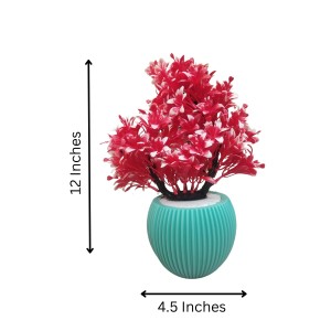 Artificial Pink Chrysanthemum Flower Bunch with Textured Teal Pot | 12 x 4.5 Inches Decorative Faux for Home & Office