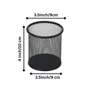 Black Round Mesh Pen Stand Pencil Holder pack of 1 I Desk Organizer for Office, Study & Home (Black)