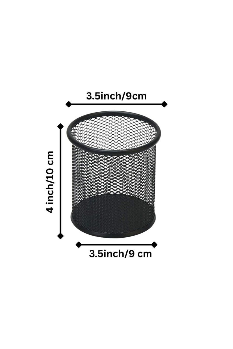 Black Round Mesh Pen Stand Pencil Holder pack of 1 I Desk Organizer for Office, Study & Home (Black)