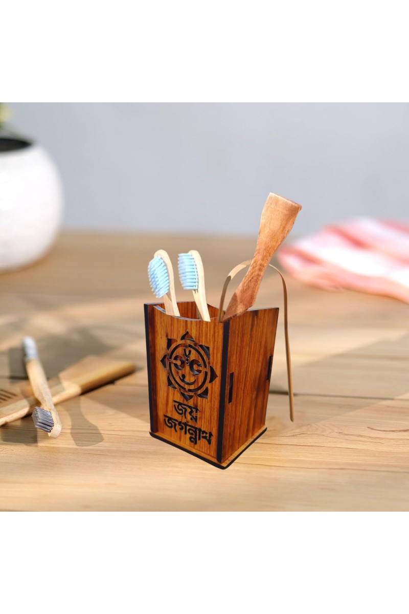 Wooden Pen Holder Stand – Pencil Cup, Makeup Brush Holder, Desk Organizer for Office, Home Decor & Art Supplies Storage