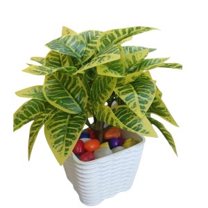Artificial Leaf Plant with Pot Realistic Faux Greenery Indoor Decoration Home Office Tabletop Decor