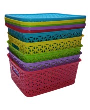 Hi Tech Sales Unbreakable Multipurpose Plastic Baskets with Lid | For Fruit, Bathroom, Stationary, Home, Kitchen, Office | Rectangular, Small, Color: Sky, Yellow, Green, Red, violet (20 X 15.5 X 9 cm)