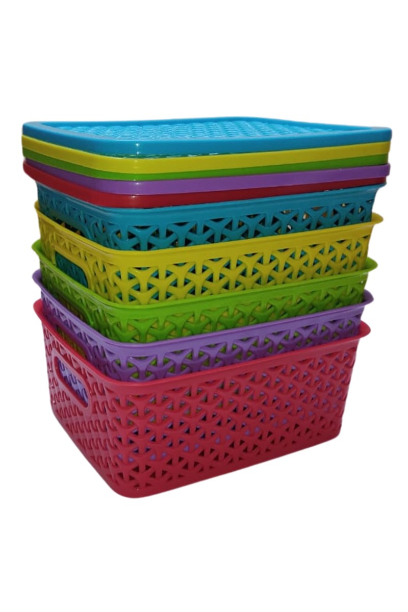 Hi Tech Sales Unbreakable Multipurpose Plastic Baskets with Lid | For Fruit, Bathroom, Stationary, Home, Kitchen, Office | Rectangular, Small, Color: Sky, Yellow, Green, Red, violet (20 X 15.5 X 9 cm)