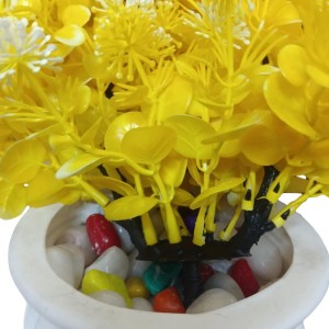Yellow Artificial Flower Arrangement in White Plastic Pot - Lifelike Faux Flowers for Home & Office Décor