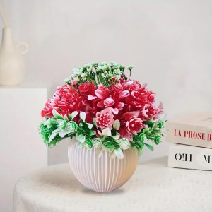 HiTechMart Artificial Flower Arrangement in Plastic Vase – Lifelike Red & Green Faux Bouquet for Home Décor, Office, Living Room, Table Centerpiece, and Gift – Elegant & Maintenance-Free