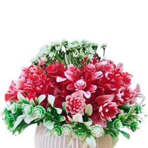 HiTechMart Artificial Flower Arrangement in Plastic Vase – Lifelike Red & Green Faux Bouquet for Home Décor, Office, Living Room, Table Centerpiece, and Gift – Elegant & Maintenance-Free