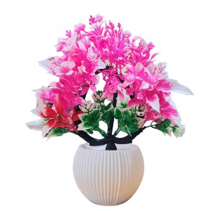 HiTechMart Artificial Pink & Green Decorative Plant with Vase – Lifelike Faux Floral Arrangement for Home, Office, Desk, Table, and Indoor Decor – Maintenance-Free Elegant Artificial Flower Pot