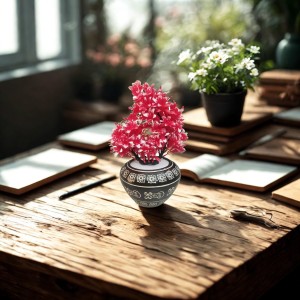 Artificial Flower Bunch with Designer Pot | 12.5 x 6.5 Inches Decorative Faux Floral Vase for Home, Office & Gift Use