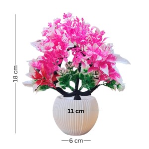 HiTechMart Artificial Pink & Green Decorative Plant with Vase – Lifelike Faux Floral Arrangement for Home, Office, Desk, Table, and Indoor Decor – Maintenance-Free Elegant Artificial Flower Pot