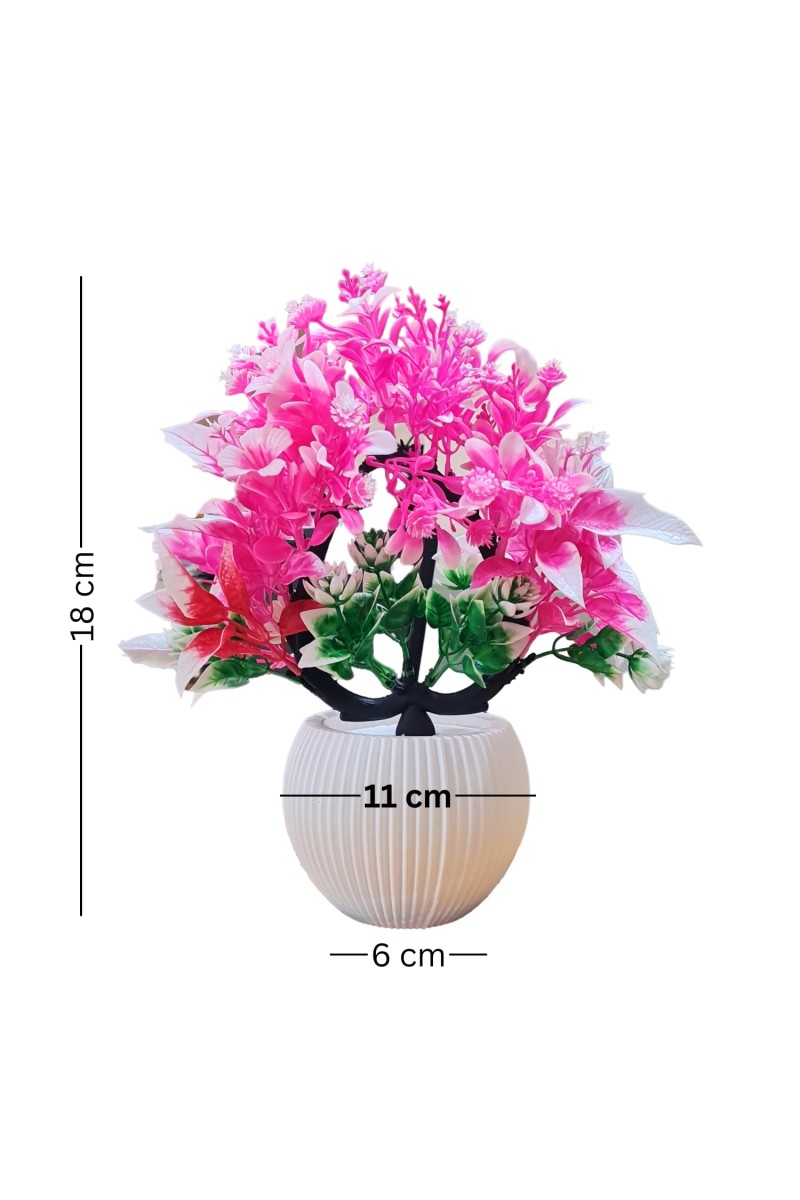 HiTechMart Artificial Pink & Green Decorative Plant with Vase – Lifelike Faux Floral Arrangement for Home, Office, Desk, Table, and Indoor Decor – Maintenance-Free Elegant Artificial Flower Pot