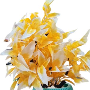 HiTechMart Artificial Yellow and White Leaf Plant in Pot – Lifelike Faux Decorative Indoor Plant for Home, Office, Tabletop, and Shelf Décor – Low Maintenance Realistic Potted Greenery