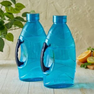 Reusable Large Capacity Water Bottle with Handle, Durable Plastic Drinking Bottle, Blue (Set of 2) (Blue)