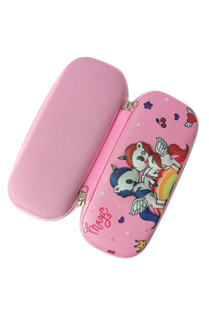 3D Hard Cover Large Capacity Waterproof Cute Pencil Case Stationery Cosmetic Box with Compartments Pencil Case for Kids Boys Cute Pen Pouch for Kindergarten and School (Pink Unicorns)