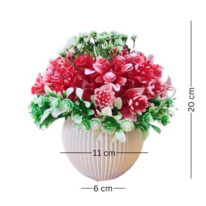 HiTechMart Artificial Flower Arrangement in Plastic Vase – Lifelike Red & Green Faux Bouquet for Home Décor, Office, Living Room, Table Centerpiece, and Gift – Elegant & Maintenance-Free