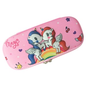 3D Hard Cover Large Capacity Waterproof Cute Pencil Case Stationery Cosmetic Box with Compartments Pencil Case for Kids Boys Cute Pen Pouch for Kindergarten and School (Pink Unicorns)
