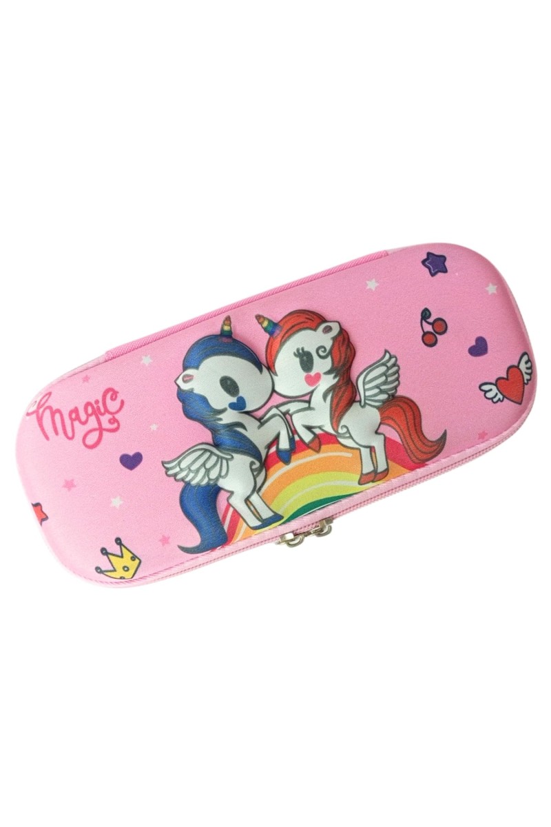 3D Hard Cover Large Capacity Waterproof Cute Pencil Case Stationery Cosmetic Box with Compartments Pencil Case for Kids Boys Cute Pen Pouch for Kindergarten and School (Pink Unicorns)