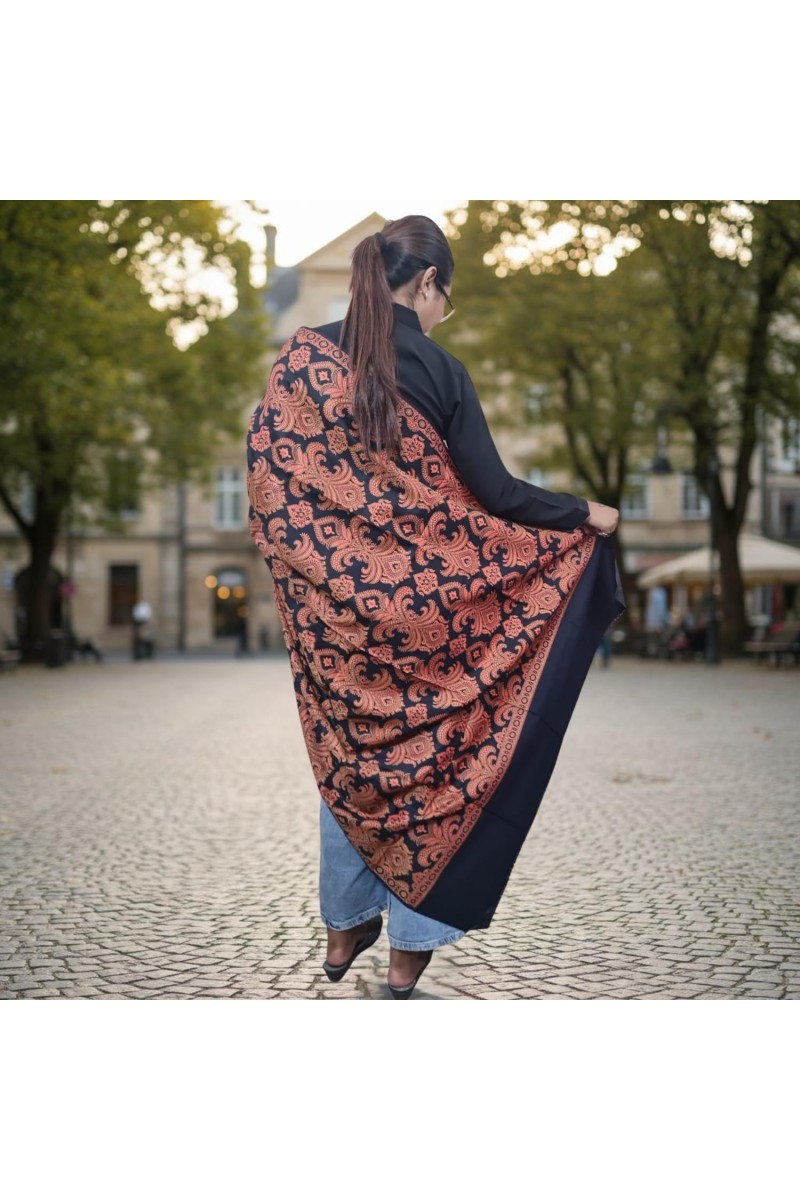 Women’s Traditional Shawl | Soft & Warm Winter Wrap Stole | Elegant Ethnic Design for Casual | Fashion Shawl for Women (Black)