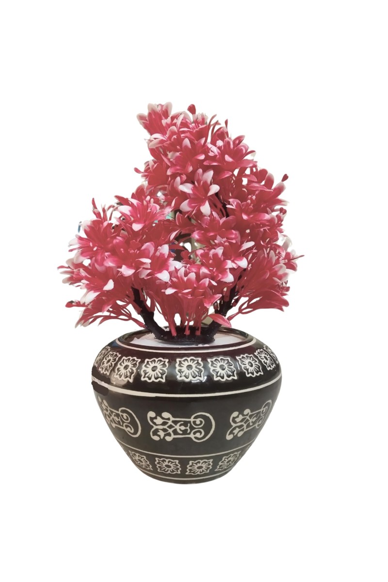Artificial Flower Bunch with Designer Pot | 12.5 x 6.5 Inches Decorative Faux Floral Vase for Home, Office & Gift Use
