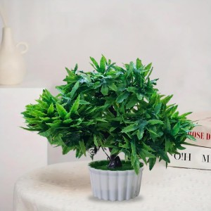 HiTechMart Artificial Green Bonsai Tree – Lifelike Faux Miniature Plant in White Pot for Home & Office Décor, Maintenance-Free Decorative Greenery