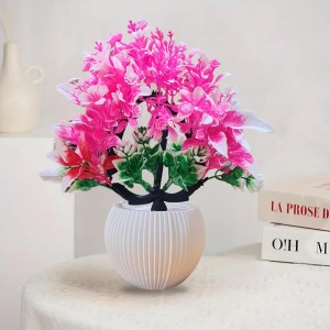 HiTechMart Artificial Pink & Green Decorative Plant with Vase – Lifelike Faux Floral Arrangement for Home, Office, Desk, Table, and Indoor Decor – Maintenance-Free Elegant Artificial Flower Pot