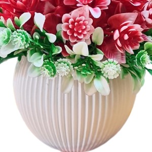 HiTechMart Artificial Flower Arrangement in Plastic Vase – Lifelike Red & Green Faux Bouquet for Home Décor, Office, Living Room, Table Centerpiece, and Gift – Elegant & Maintenance-Free