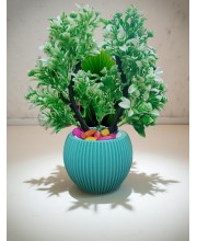 HI TECH Sales Artificial Potted Plant with Green Foliage & Decorative Stones – Faux Bonsai Tree in a Stylish Ribbed Ceramic Vase for Home & Office Décor HI TECH Sales Artificial Potted Plant with Green Foliage & Decorative Stones – Faux Bonsai Tree in a Stylish Ribbed Ceramic Vase for Home & Office Décor