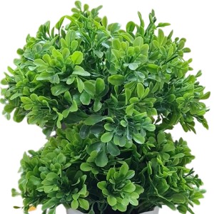 HiTechMart Artificial Green Topiary Plant in White Textured Pot – Realistic Faux Decorative Bush for Home, Office, and Indoor Décor
