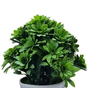 HiTechMart Artificial Green Bush Plant in White Ceramic Vase – Lifelike Faux Desk & Tabletop Plant for Home, Office & Indoor Decor