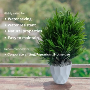 Hitech Sales Artificial Bamboo Leaves Bunch with Plastic Pot (30 x 24 cm) Color - Green