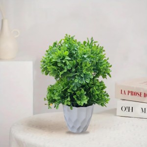 HiTechMart Artificial Green Topiary Plant in White Textured Pot – Realistic Faux Decorative Bush for Home, Office, and Indoor Décor