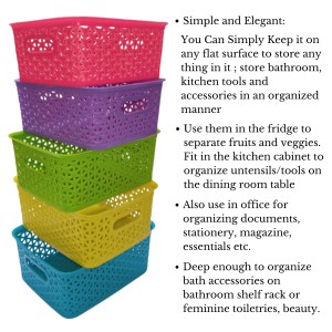 Hi Tech Sales Unbreakable Multipurpose Plastic Baskets with Lid | For Fruit, Bathroom, Stationary, Home, Kitchen, Office | Rectangular, Small, Color: Sky, Yellow, Green, Red, violet (20 X 15.5 X 9 cm)