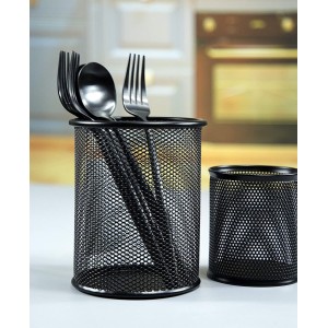 Black Round Mesh Pen Stand Pencil Holder pack of 1 I Desk Organizer for Office, Study & Home (Black)