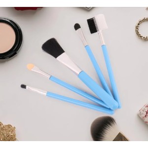 Makeup Brush Set of 5 â€“ Professional Face & Eye Brushes Kit with Soft Bristles | Foundation, Blush, Eyeshadow & Eyebrow Brushes | Lightweight Blue Handle Cosmetic Tools (3 Colors may vary)