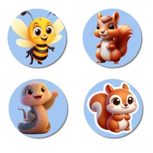 Bee, Squirrel, Seal, and Squirrel. Fridge Magnets 4 Piece Set | 3 Inch Round Wall Fridge Decor (F23108)