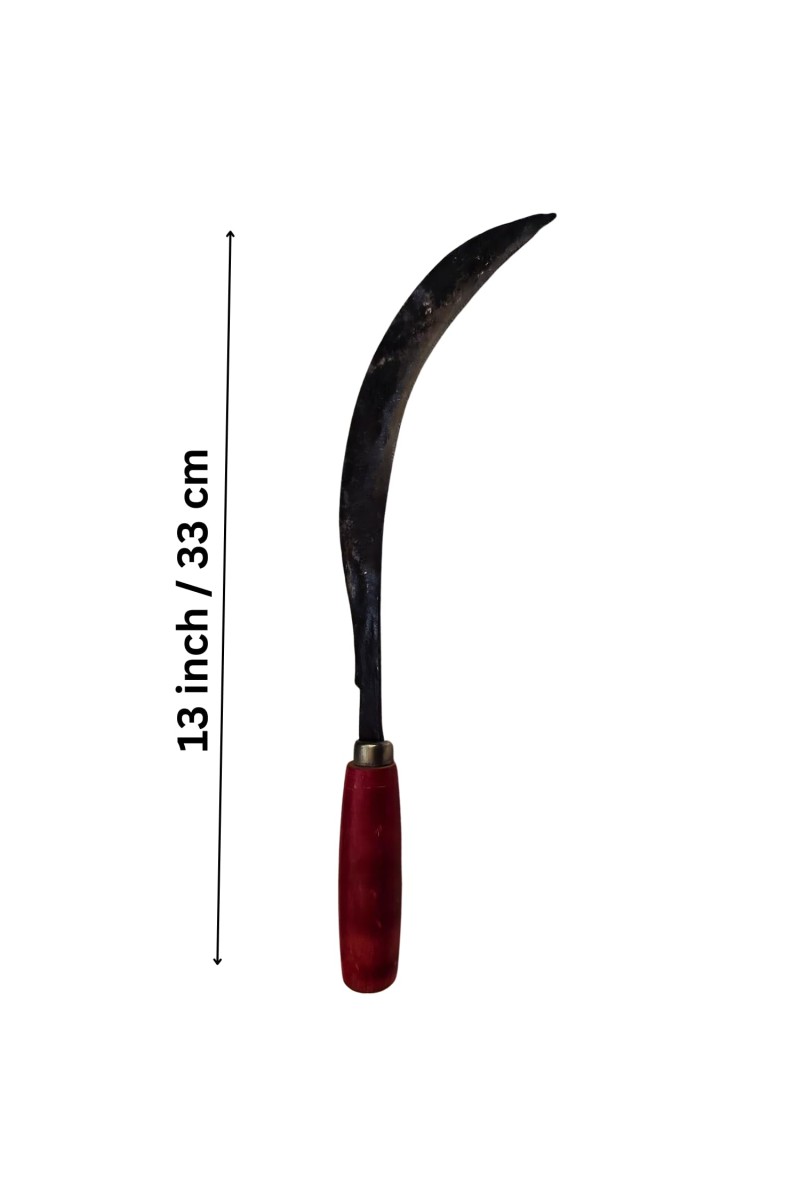 Handheld Garden Sickle with Sharp Curved Steel Blade & Wooden Handle | Multipurpose Grass Cutter for Farming, Harvesting & Weeding | Durable Manual Tool for Home Garden & Agriculture Use