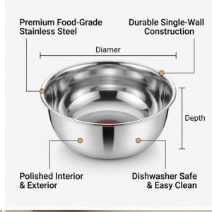 Stainless Steel Multipurpose Bowl for Kitchen & Dining | Deep Mixing Bowl for Serving, Washing & Food Preparation | Rust Resistant Mirror Finish Utility Bowl for Home Use