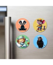 Badger, Mouse, Cat, and Bull. Fridge Magnets 4 Piece Set | 3 Inch Round Wall Fridge Decor (F22982)