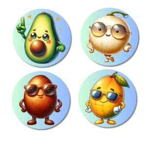 Avocado, Onion, Sapota, Mango Fridge Magnets 4 Piece Set | 3 Inch Round Wall Fridge Decor (F23324)