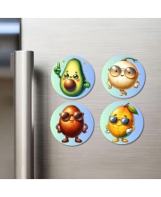 Avocado, Onion, Sapota, Mango Fridge Magnets 4 Piece Set | 3 Inch Round Wall Fridge Decor (F23324)